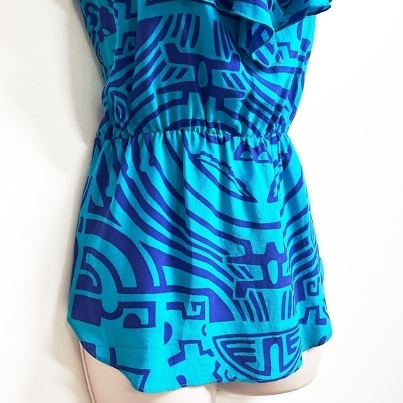 Amanda Uprichard Silk Peplum V Neck Ruffle Tank Top Blue Purple Small Pullover - Picture 8 of 10